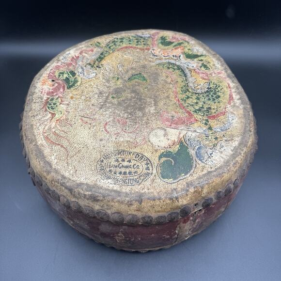 Other - Vintage Tack Head Double Side Tom Tom Drum Painted Dragon Antique Decor 14”